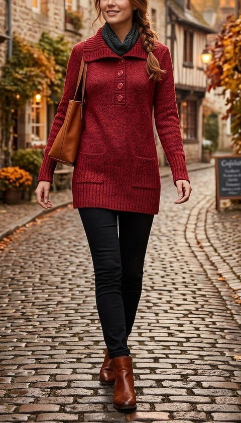 Suéter de Punto Grueso Color Rojo Talla S