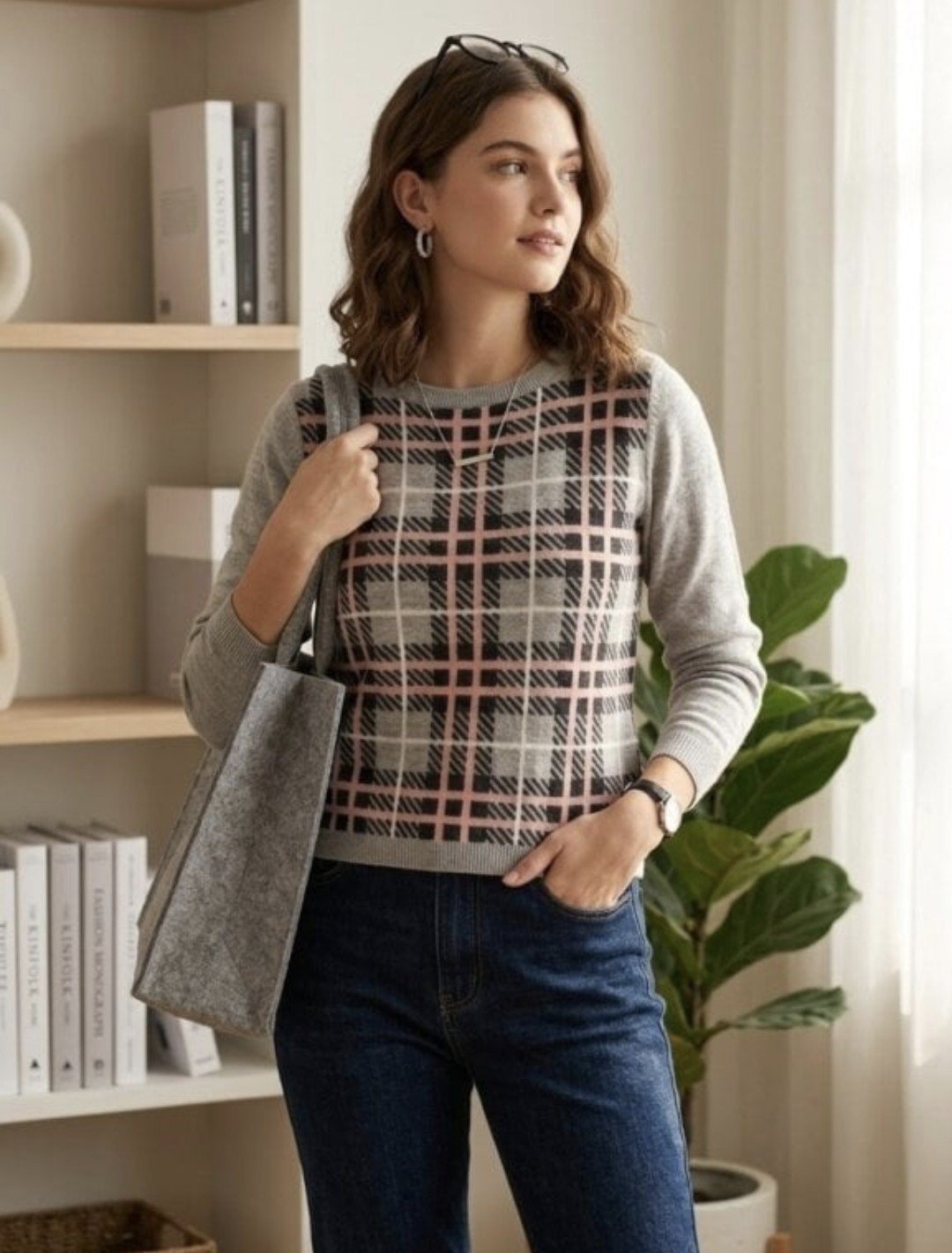 Suéter ligero tipo pullover con estampado a cuadros - Nonstop, Talla S, 