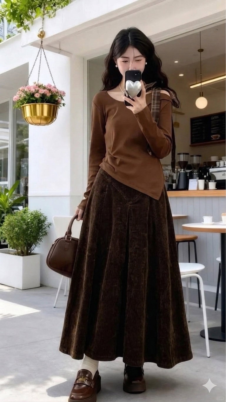 Maxi Falda Café de Pana Talla 12/G