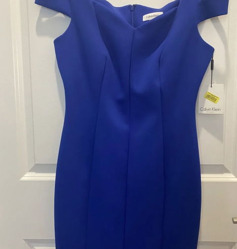 Vestido Calvin Klein Azul Rey Talla 8 - Off-the-Shoulder