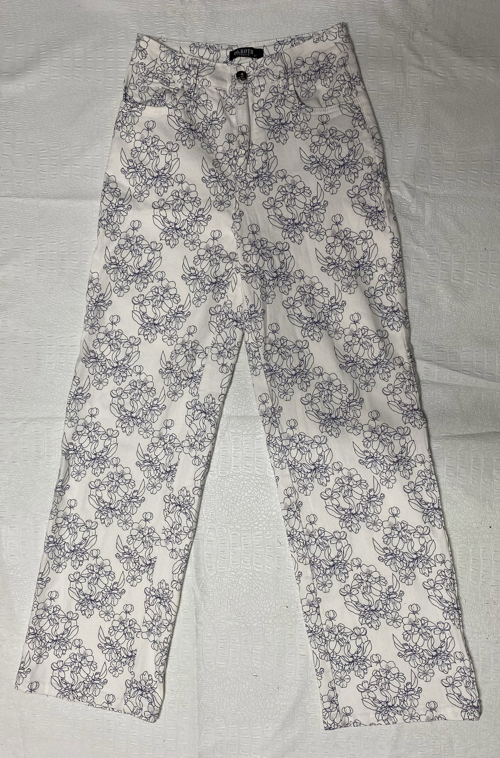 Pantalón con Estampado de Flores Azules - Talla S - A Estrenar