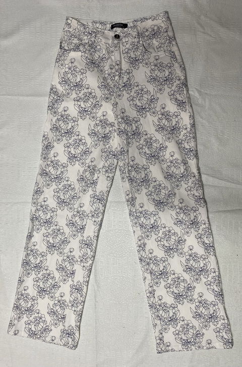 Pantalón con Estampado de Flores Azules - Talla S - A Estrenar