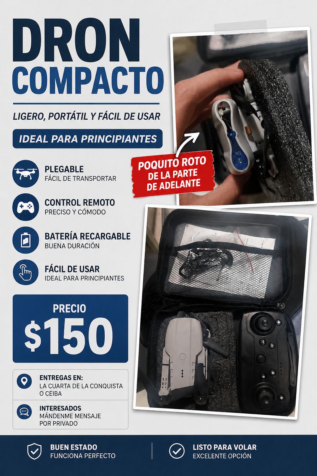 Dron compacto para principiantes, ligero y fácil de usar