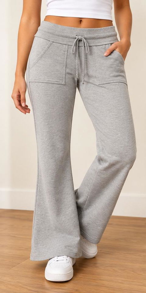 Pantalones de sudadera gris con corte acampanado