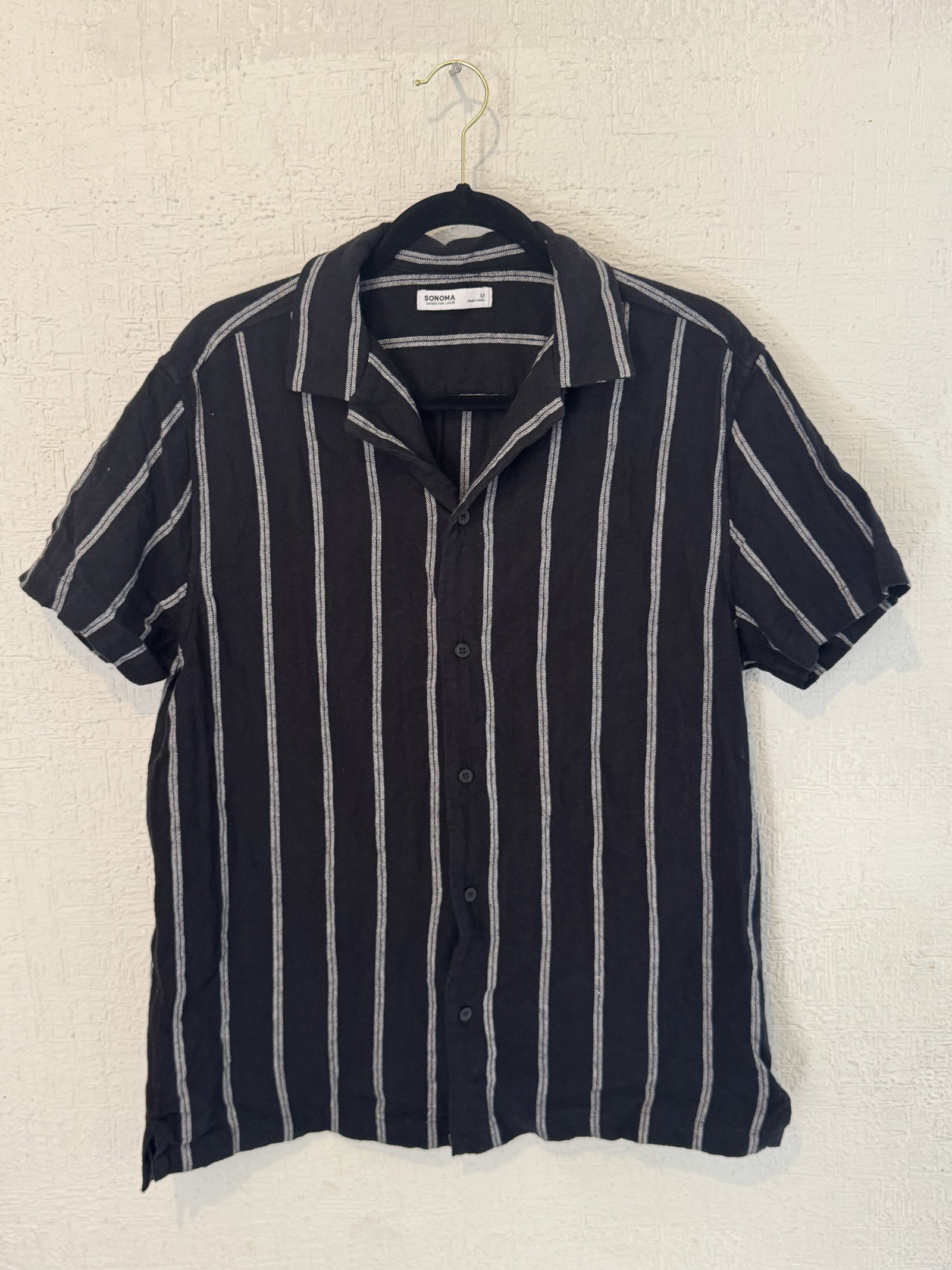 Camisa Sonoma de Rayas Verticales Negra con Blanco Talla M
