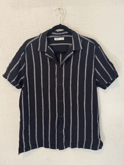 Camisa Sonoma de Rayas Verticales Negra con Blanco Talla M