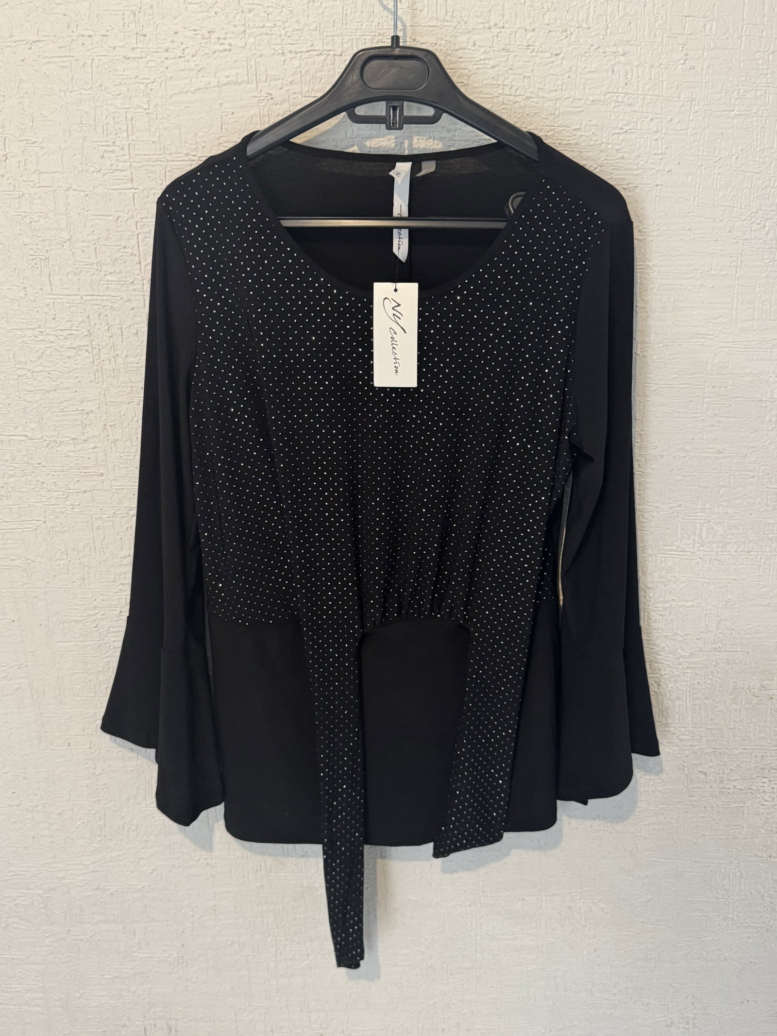 Blusa Manga Larga Negra con Brillos NY Collection - Talla S - Nueva con Etiqueta