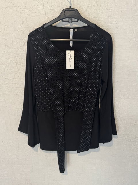 Blusa Manga Larga Negra con Brillos NY Collection - Talla S - Nueva con Etiqueta