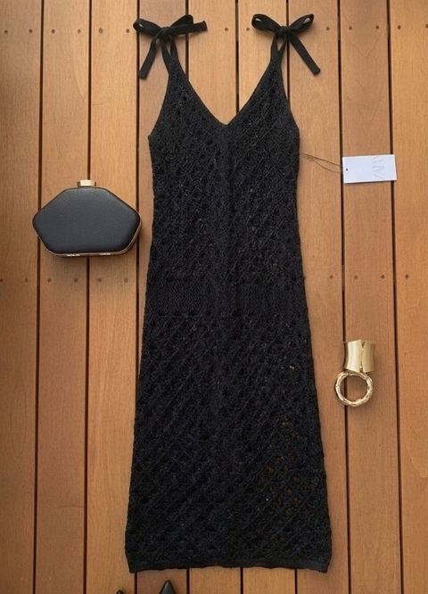 Vestido Crochet Negro de Playa - Zara