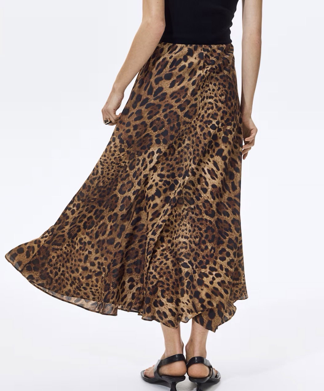 Falda Maxi de Satín de Viscosa con Estampado de Leopardo - Talle Alto