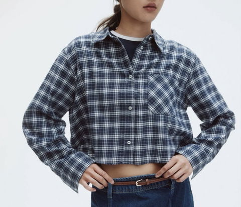 Camisa Cropped de Algodón a Cuadros - H&M