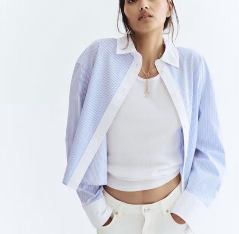 Camisa corta de popelina de algodón H&M - Talla XS