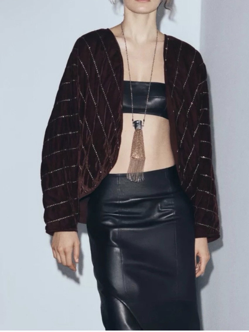 Chamarra de Terciopelo con Abalorios - Zara - Talla M-L
