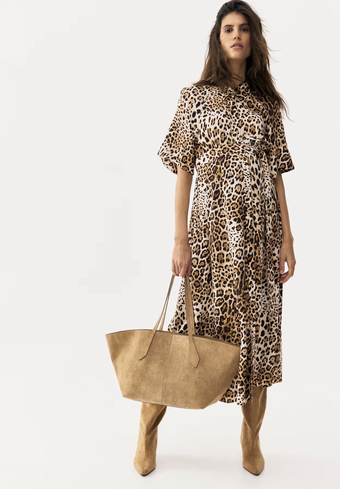 Vestido midi de viscosa con estampado de leopardo