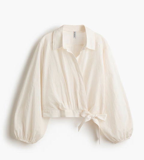Camisa de algodón vaporoso con lazos y mangas globo