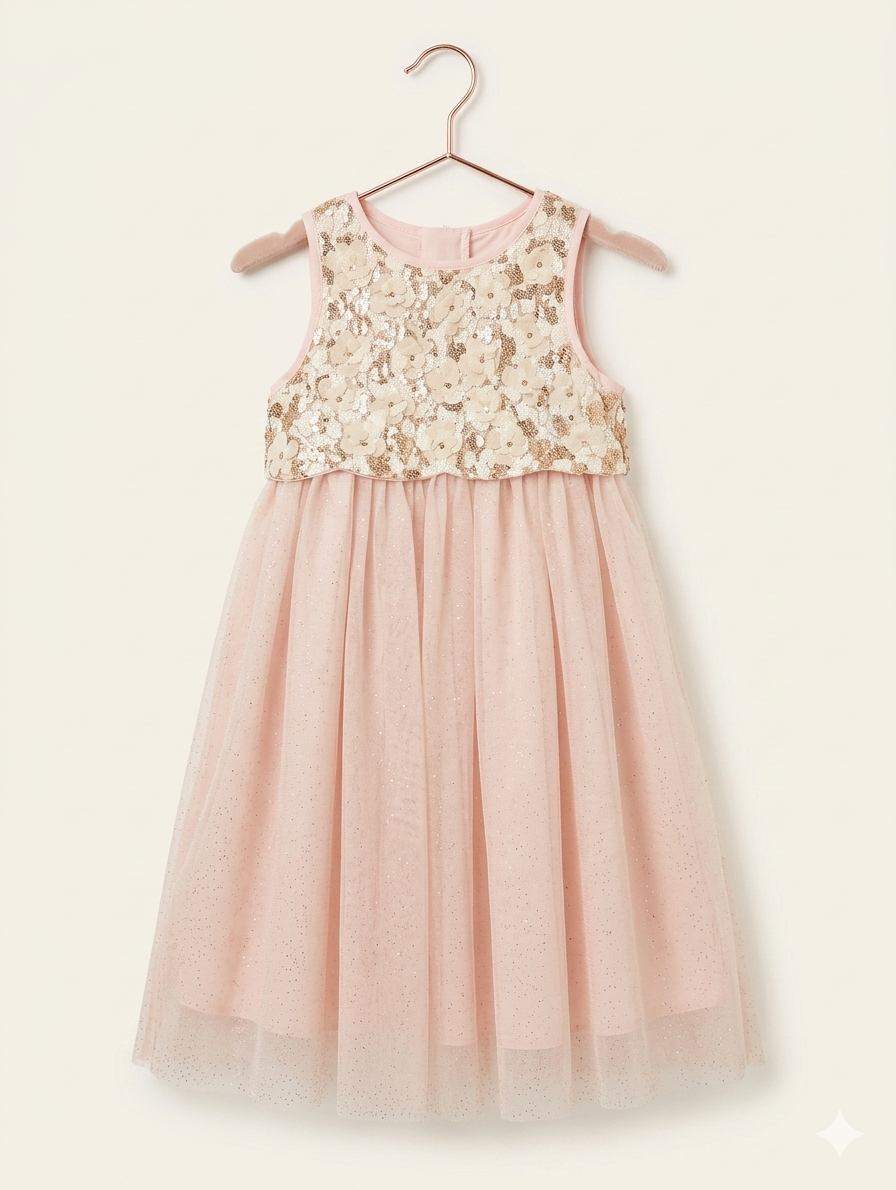Vestido de Tul Rosa con Brillos para Niña - Como Nuevo