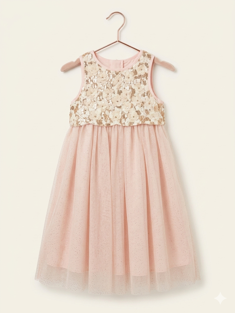 Vestido de Tul Rosa con Brillos para Niña - Como Nuevo