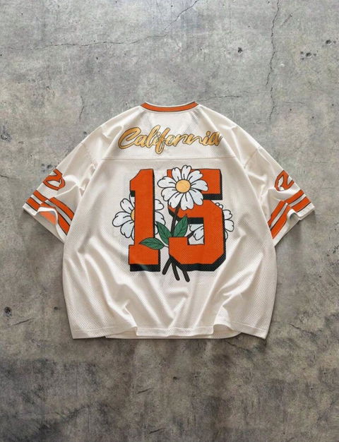 Playera oversize California con estampado de flores talla M
