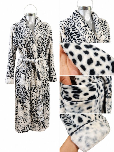 Bata de Baño / Descanso Peluche Térmica Animal Print (Leopardo Nieve)