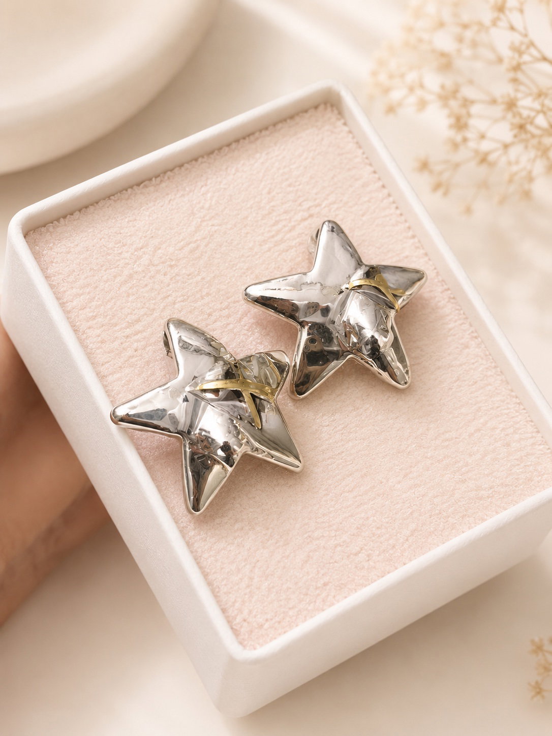 Aretes de Estrella de Baño de Plata Nuevos