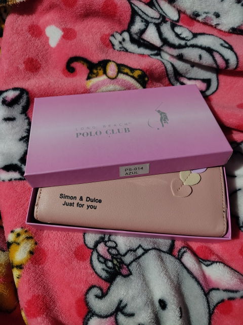 Cartera Larga Rosa de Corazones Doble Cierre - Nueva
