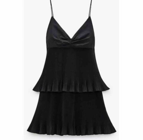 Vestido Plisado Negro Zara Talla XS Nuevo con Etiquetas