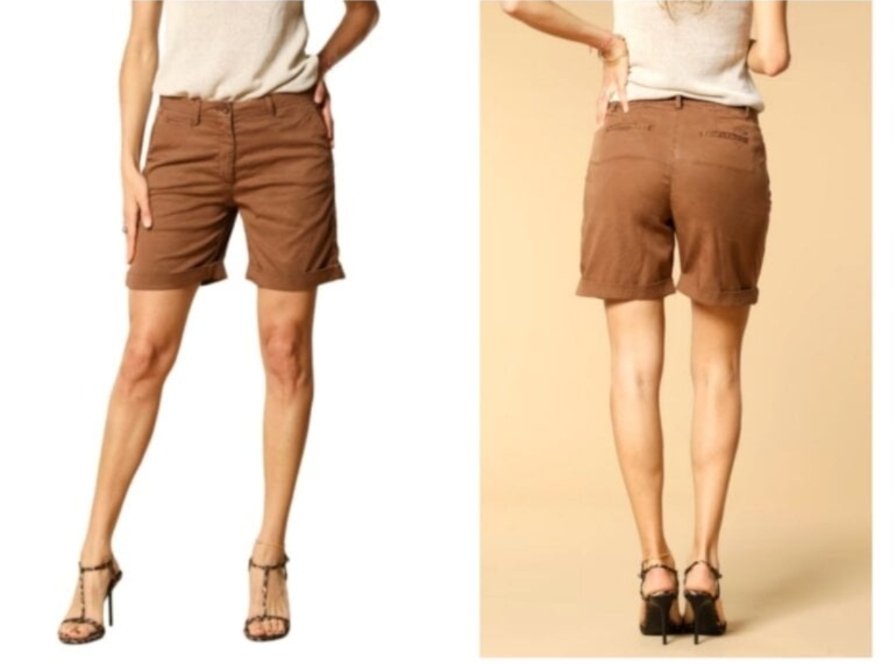 Short Bermuda Casual Femenina con Cinturón - Color Café