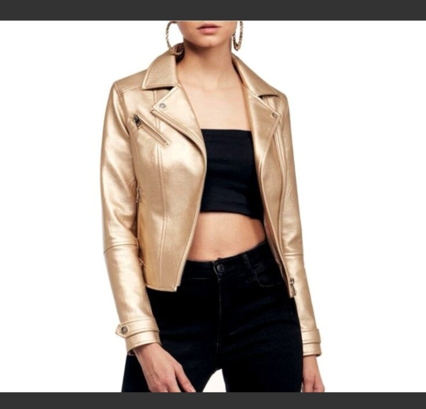 Chaqueta Biker Dorado Metálico Talla S - Como Nueva