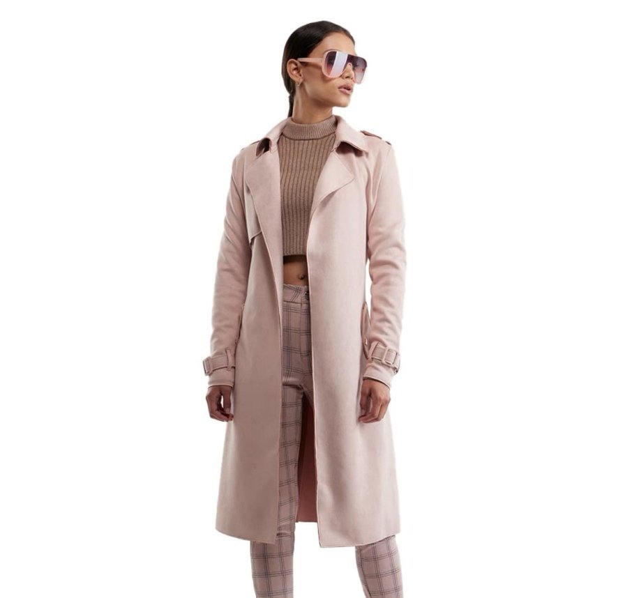 Abrigo rosa tipo trench gabardina con cinturón - Talla M