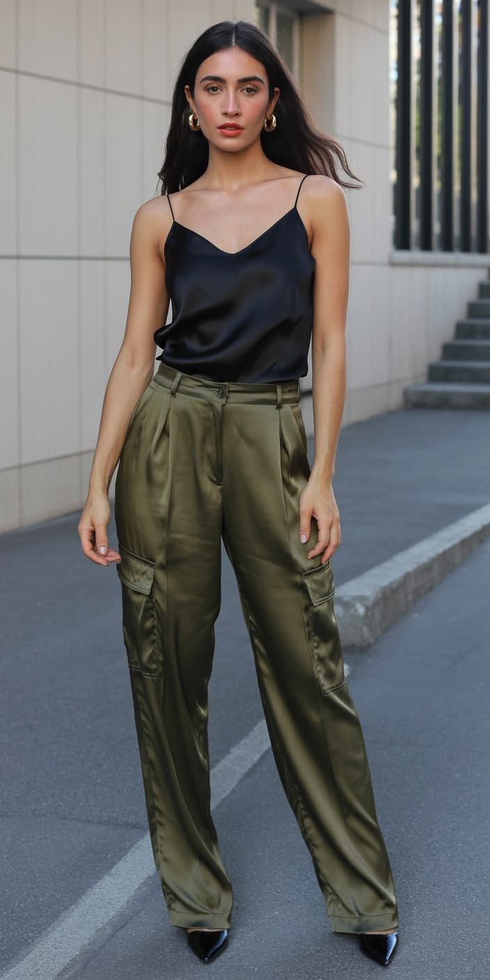 Pantalon cargo verdes Satinado
