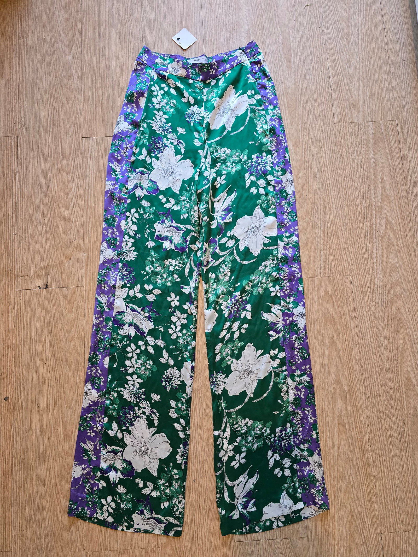 Pantalón Floral Verde y Morado MNG - Nuevo