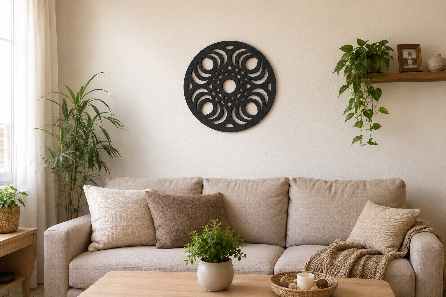 Decoración de Pared en MDF Corte Láser 38 cm Negro Mate